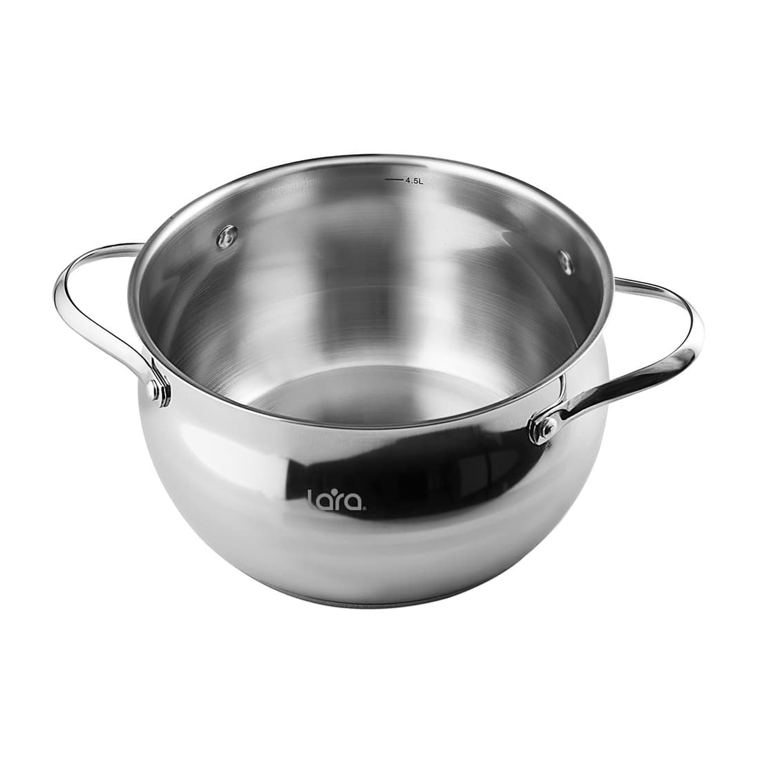 Кастрюля, LARA, APPLE LR02-32, Диаметр 18 см,Высота 10.5 см, Объем 2.8л, Нержавеющая сталь/Стекло, Для всех типов плит, Мойка ручная/в посудомоечной машине, Стальной