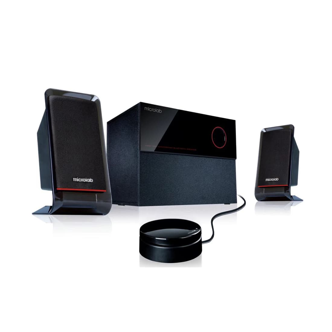 Акустическая система, Microlab, M-200 (09), 2.1, 40Вт (12Вт*2+16Вт), Выход 2RCA/Для наушников 3.5 MiniJack, Вход 2RCA, Проводной пульт ДУ, Чёрный