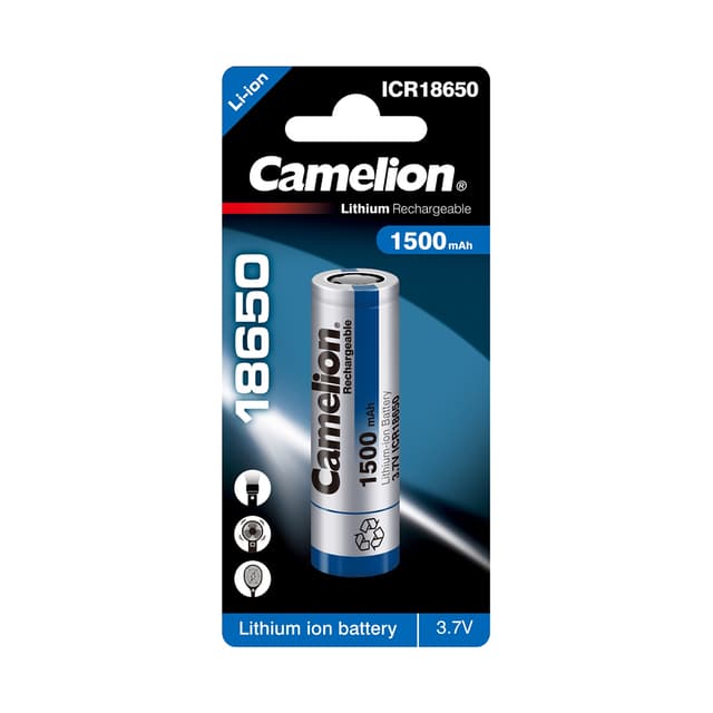 Аккумулятор, CAMELION, ICR18650-1500, Lithium, 3,7V, 1500 mAh, 1 шт., Блистер, Серебристый