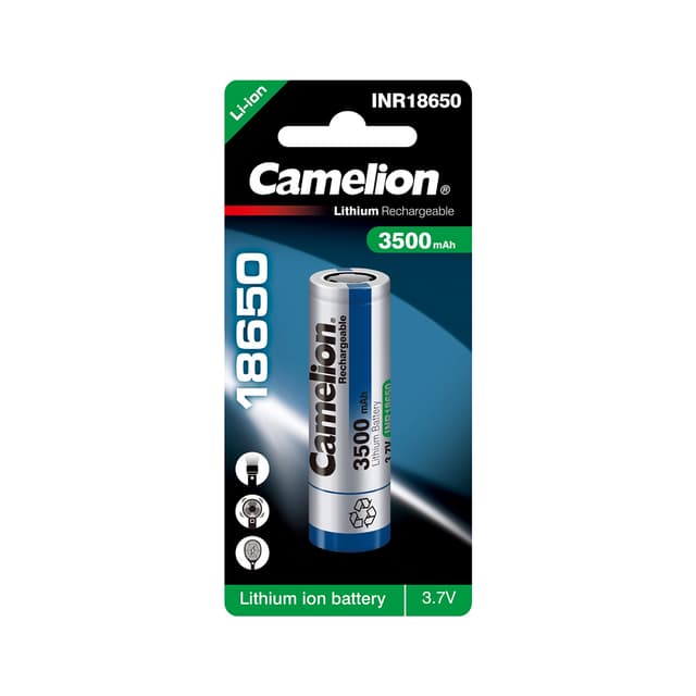 Аккумулятор, CAMELION, ICR18650-3500, Lithium, 3,7V, 3500 mAh, 1 шт., Блистер, Серебристый