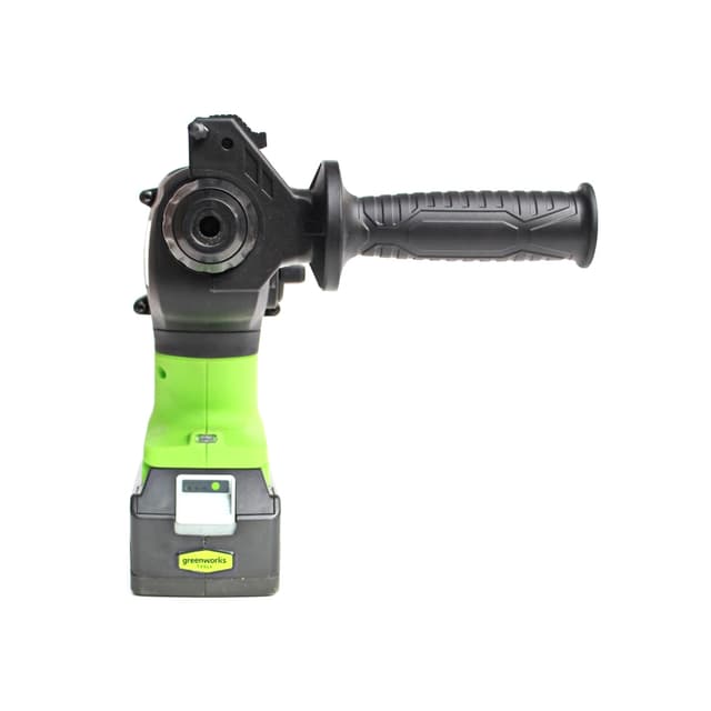 Перфоратор аккумуляторный Бесщеточный, Greenworks, GD24SDS2K4(3803007UBRU), 2 Дж, 24V, с АКБ 1x4 Ач и ЗУ в сумке, Платформа POWERALL 24 V, Тип двигателя бесщёточный DigiPro, Тип патрона SDS-Plus, Тип удара пневматический, Частота вращения 0-1000 об/мин, Макс. частота ударов 4500 уд/мин, Макс. энергия единичного удара 2 Дж, Число режимов работы 3 , Макс. диаметр сверления, - в бетоне 24 мм, - в древесине 32 мм, - в стали 13 мм, Черный/зелёный