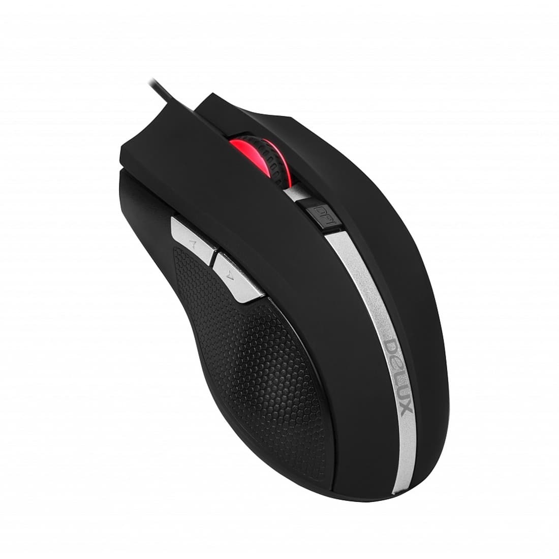 Компьютерная мышь, Delux, DLM-516OUB, 5D, Вертикальная, Оптическая, 800-1200-1600-2400dpi, USB, Длина кабеля 1,6 метра, Серебристо-Чёрный