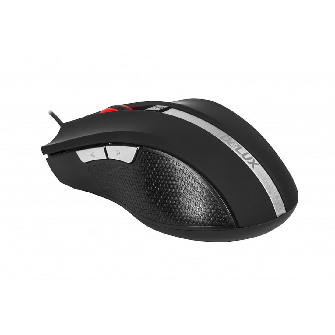 Компьютерная мышь, Delux, DLM-516OUB, 5D, Вертикальная, Оптическая, 800-1200-1600-2400dpi, USB, Длина кабеля 1,6 метра, Серебристо-Чёрный