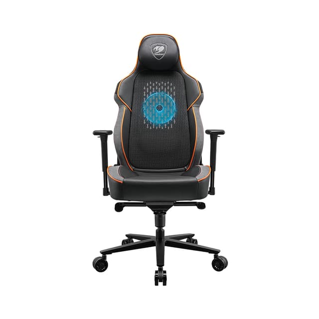 Игровое компьютерное кресло, Cougar, NxSys Aero, ПВХ премиум-класса/эластичная сетка, 1*20 см ARGB (Ш)50*(Г)52,5.*(В)133 (139) см, Чёрно-Оранжевый