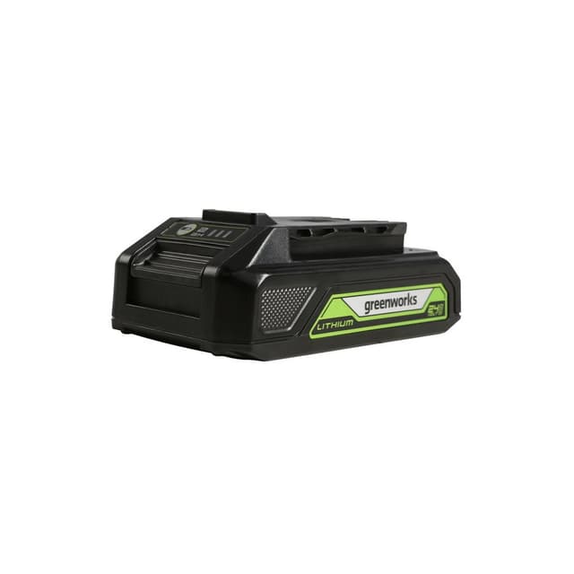Аккумулятор с USB разъёмом, Greenworks, G24USB2(2939207RU), 24 V, 2 Ач, Напряжение 100% заряда 24 V, Ёмкость 2 Ач, Номинальная мощность 630 Вт, Энергоёмкость 43,2 Вт*ч, USB-A 5V – 1 A, Масса без упаковки 0,44 кг, Время заряда , - от ЗУ ток 2 А 60 мин, - от ЗУ ток 4 А 30 мин.,Черный/зелёный
