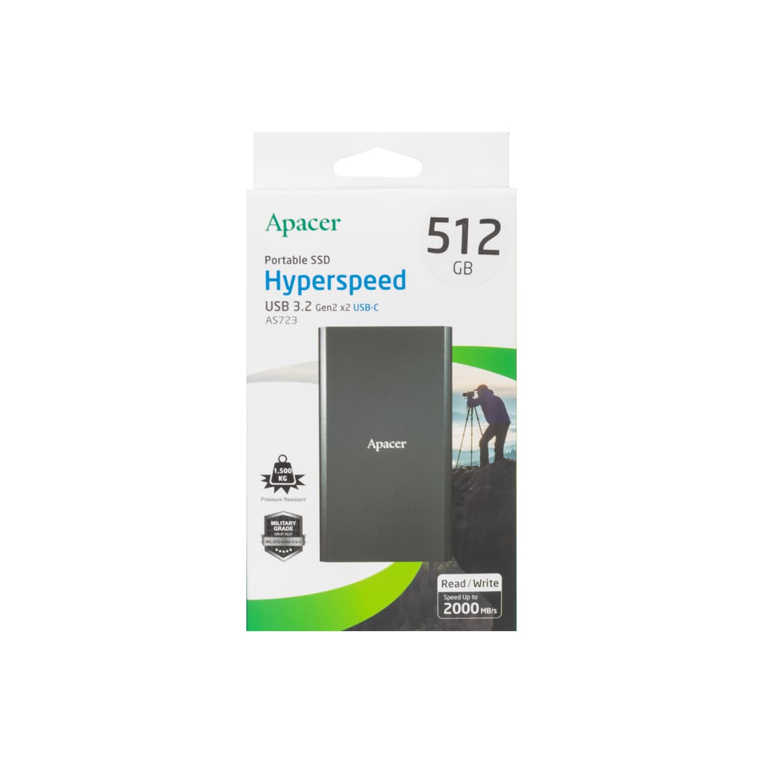 Внешний SSD диск, Apacer, AS723, AP512GAS723B-1, 512GB, USB-C, Черный