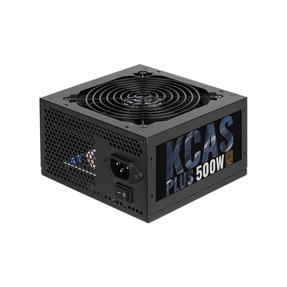 Блок питания, Aerocool, KCAS PLUS 500W, 500W, ATX, Bronze, APFC, 20+4pin, 4+4pin, 7*Sata, 4*Molex, 2*PCI-E 6+2pin, Вентилятор 12см, Кабель питания, Чёрный