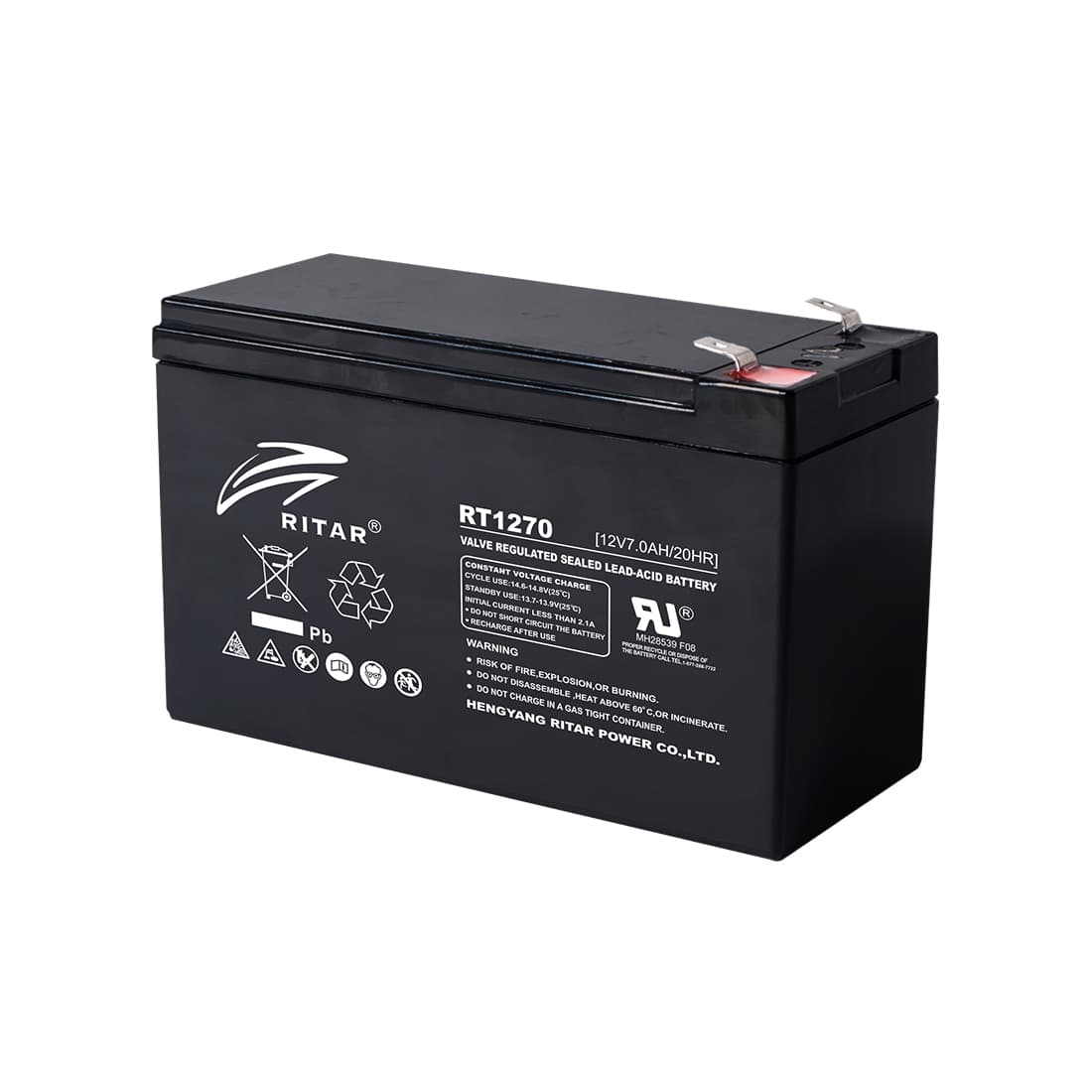 Батарея, Ritar, RT1270, Свинцово-кислотная 12В 7 Ач, Вес нетто: 1,95 кг, Размер в мм.: 151*65*100