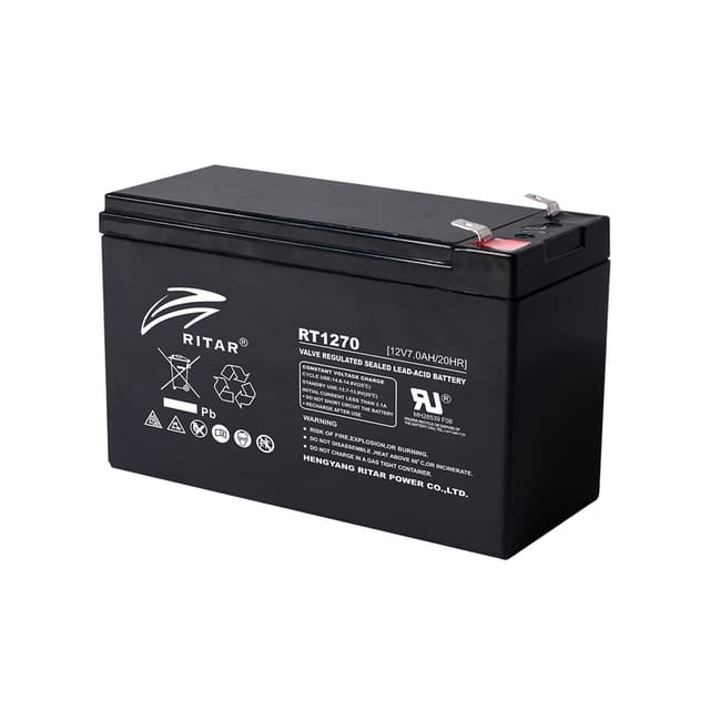 Батарея, Ritar, RT1270, Свинцово-кислотная 12В 7 Ач, Вес нетто: 1,95 кг, Размер в мм.: 151*65*100