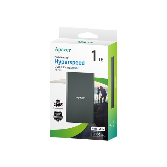 Внешний SSD диск, Apacer, AS723, AP1TBAS723B-1, 1TB, USB-C, Черный