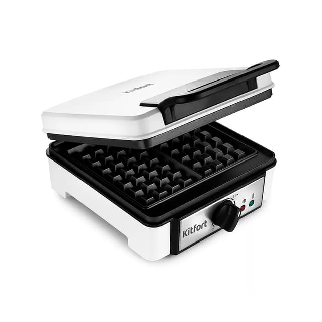 Вафельница для бельгийских вафель, Kitfort, КТ-1646, Мощность 1200 Вт, Металл, Пластик, Антипригарное покрытие, Тип управления механический, Белый