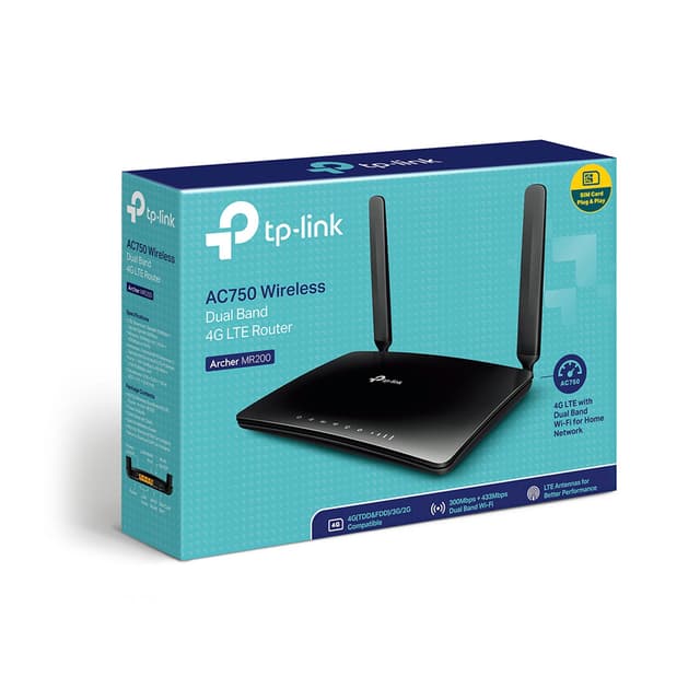 Маршрутизатор, TP-Link, Archer MR200, до 150 Мбит/с, 3 порта LAN 10/100 Мбит/с, 1 порт LAN/WAN 10/100 Мбит/с, 1 слот для micro SIM-карты