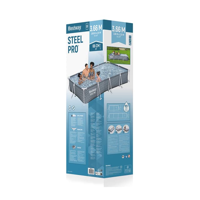 Каркасный бассейн Steel Pro 366 х 201 х 66 см, BESTWAY, 561FT, Винил, 4000 л., Стальной каркас, Серый принт, Цветная коробка