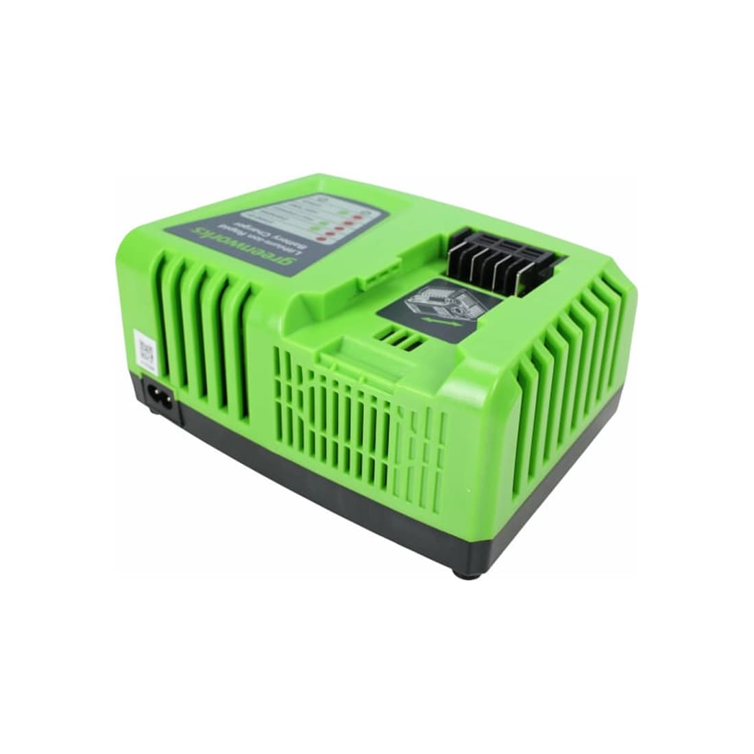 Быстрое зарядное устройство, Greenworks, G40UC5(2945107RU), 40V, 5.0 А, Вход 220-240 В, 50-60 Гц, 1.5 А макс., Выход 40 В, 5.0 А, Масса без упаковки 0,68 кг, Время заряда , - АКБ 2.0 Ач 24 мин , - АКБ 4 Ач 48 мин , - АКБ 5 Ач 60 мин, - АКБ 8 Ач 96 мин.,Черный/зелёный