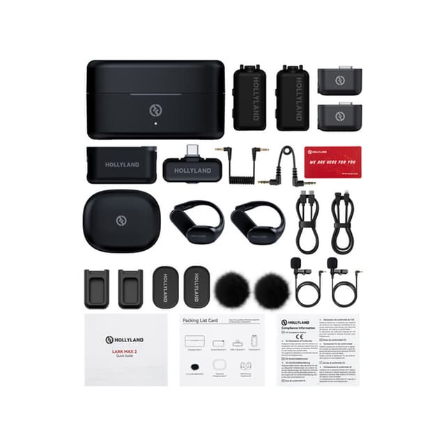 Петличный микрофон, Hollyland, Lark MAX 2 Ultimate Combo, Звук студийного качества с технологией MaxTimbre, Встроенная память объемом 8 ГБ для 14-часовой резервной записи, Профессиональное шумоподавление окружающей среды (ENC), Длительность работы 22 часа, Дальность прямой видимости 250 м, Магнитное крепление, Черный