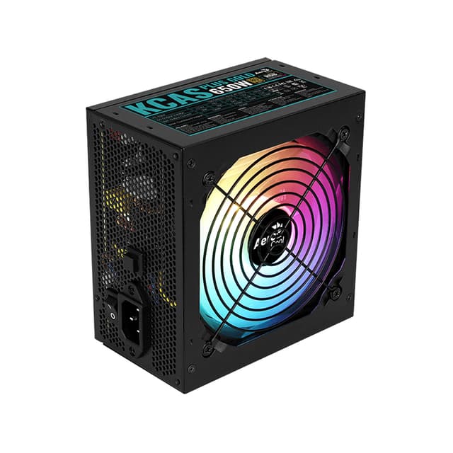 Блок питания, Aerocool, KCAS PLUS GOLD 650W RGB, 650W, ATX, Gold, APFC, 20+4pin, 2*4+4pin, 6*Sata, 3*Molex, 2*PCI-E 6+2pin, Вентилятор 12 см, Кабель питания, Чёрный