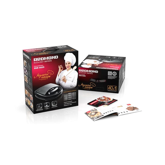 Мультипекарь, Redmond, RMB-M605, Мощность 700 Вт, Количество комплектов съемных панелей 3, Съемный поддон для сбора масла/жира, Черный