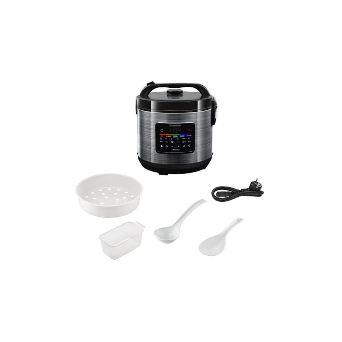 Мультиварка, Redmond, MC109, Объем чаши 5л, 14 автоматических программ, Сенсорное управление, Термодатчик, LED дисплей, Таймер, Автоподогрев, Мощность 860 Вт, Длинна шнура 1.2м, Черный/стальной