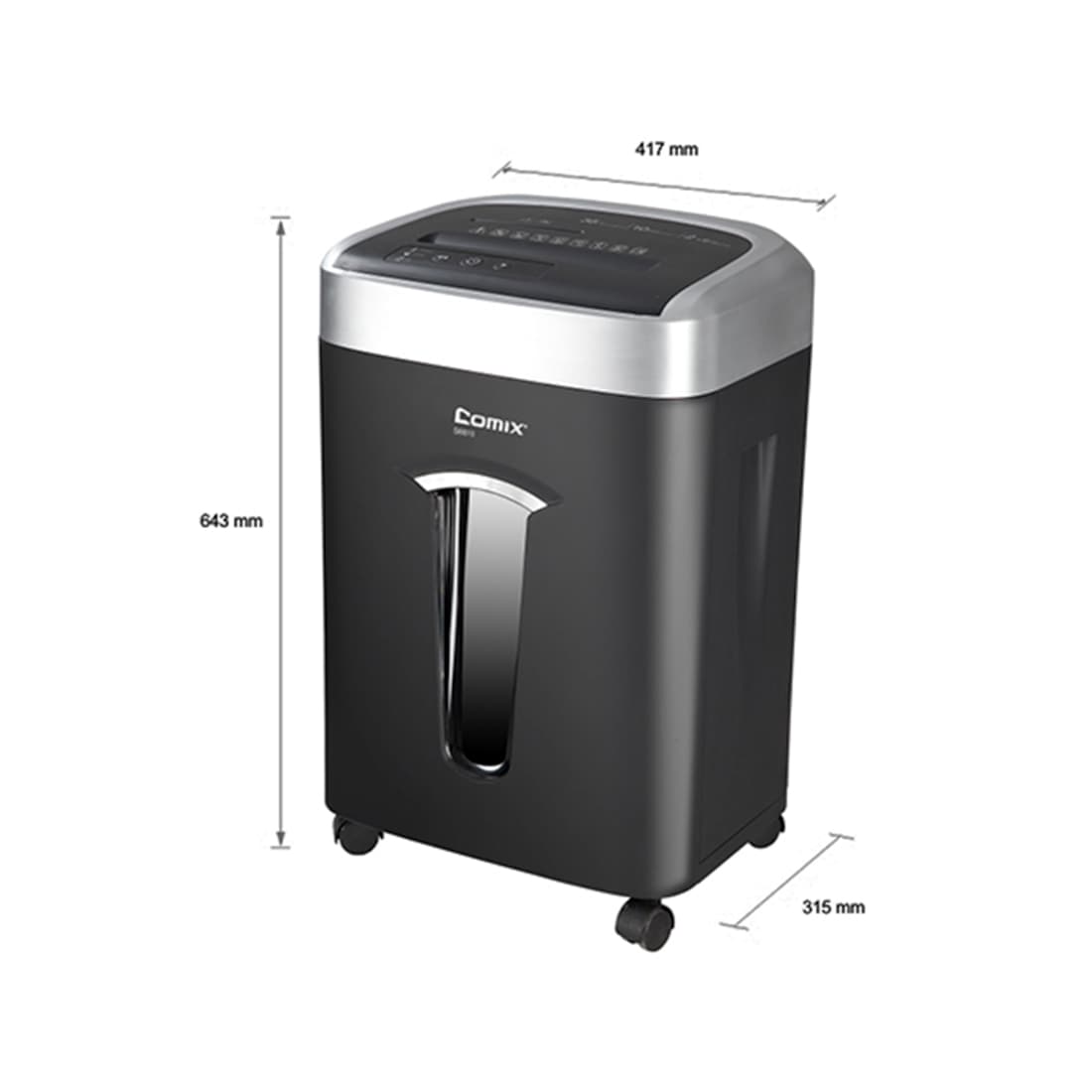 Уничтожитель бумаг, COMIX, S6610, A4, CD, Кредитные карты, Скрепки, Подача: 10 лист., Уровень секретности: 4, Скорость 3 м/мин, Ёмкость корзины 35 л., 58 дБ, Микро резка 2х6 мм., Черный