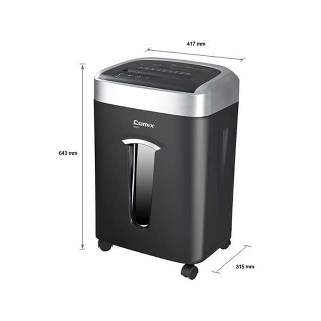 Уничтожитель бумаг, COMIX, S6610, A4, CD, Кредитные карты, Скрепки, Подача: 10 лист., Уровень секретности: 4, Скорость 3 м/мин, Ёмкость корзины 35 л., 58 дБ, Микро резка 2х6 мм., Черный