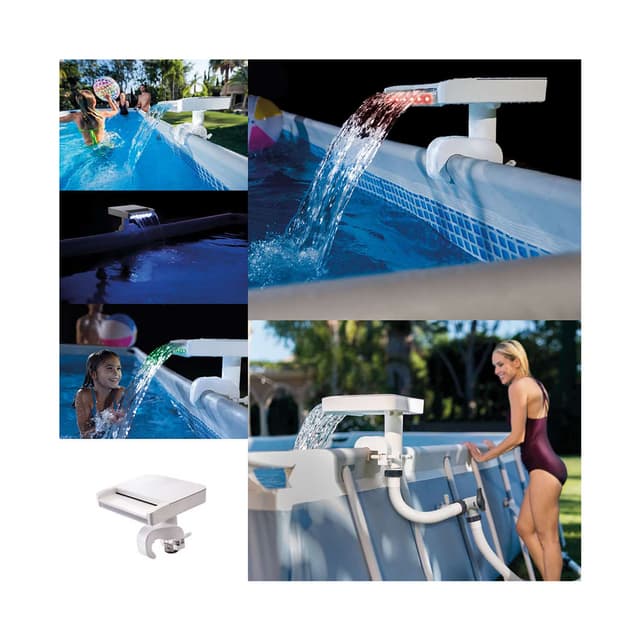 Водопад-разбрызгиватель с LED-подсветкой, INTEX, 28090, Пластик, 3 цвета подсветки, Встроенный гидроэлектрический генератор (не требует питания), Для каркасных бассейнов, Белый, Сумка