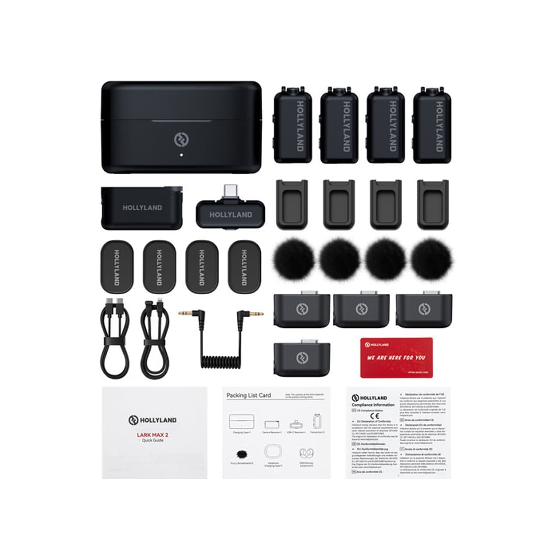Петличный микрофон, Hollyland, Lark MAX 2 Combo 4-Person, Звук студийного качества с технологией MaxTimbre, Встроенная память объемом 8 ГБ для 14-часовой резервной записи, Профессиональное шумоподавление окружающей среды (ENC), Длительность работы 22 часа, Дальность прямой видимости 250 м, Магнитное крепление, Черный