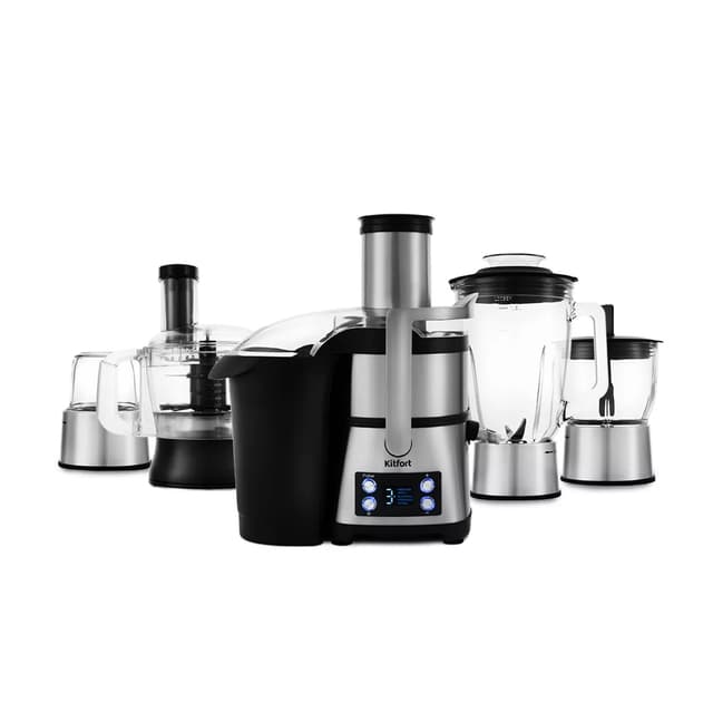 Кухонный процессор, Kitfort, КТ-1395, 11 в 1, 5 режимов работы, Чаша 1.2л, Мощность 800 Вт, Черный/Серебристый