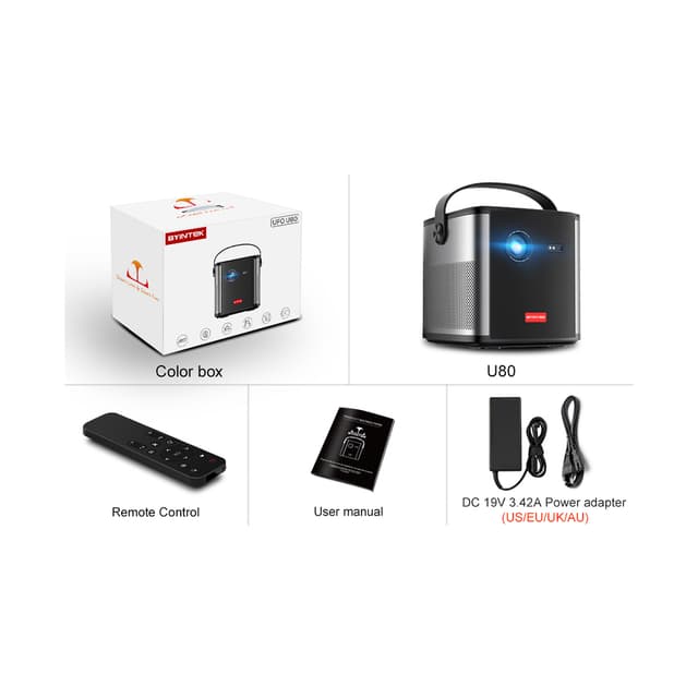 Проектор, BYINTEK, U80, DLP, Full HD, 19201080, 500 люмен, 20000:1, USB 2.01, Чёрный