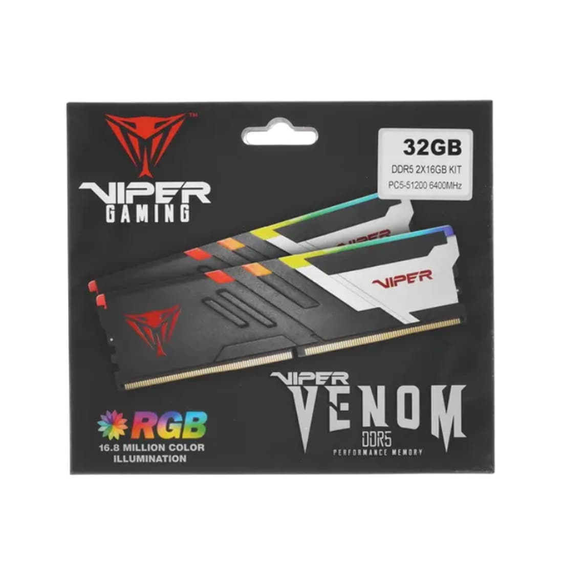 Комплект модулей памяти, Patriot, VIPER VENOM RGB PVVR532G640C32K (Kit 2x16GB), 32GB, DIMM <PC5-51200/6400MHz>