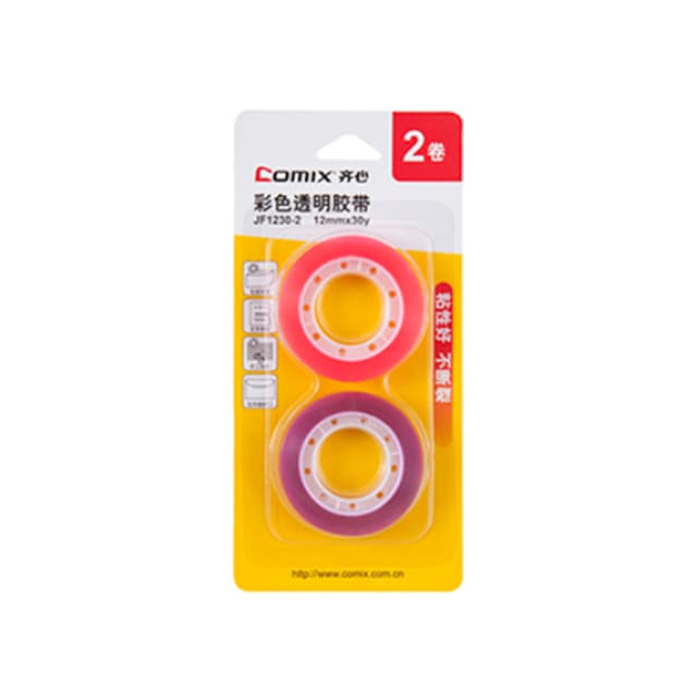 Блистер клейких лент, Comix, JF1230-2, 12 мм.*18.2 м., 38 мкм., Красный-фиолетовый, 2 шт.