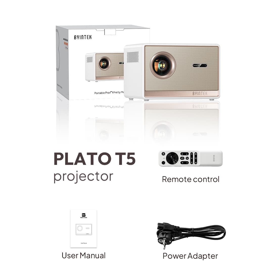 Проектор, BYINTEK, T5 Max, LCD, Full HD, 19201080, 1000 люмен, 15000:1, USB 2.01, Белый-золотой