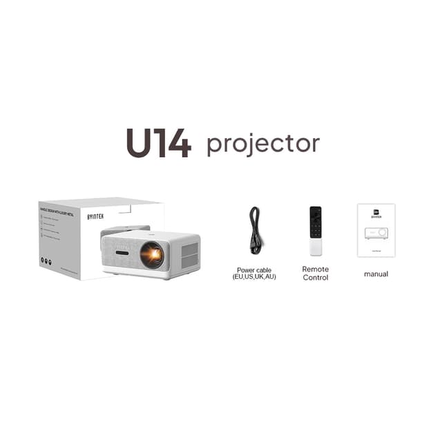 Проектор, BYINTEK, U14, LCD, FullHD (19201080), 1250 ANSIлюмен, контраст 1500:1, USB 2.0 2, WiFi 6, Android 11, белый-серый