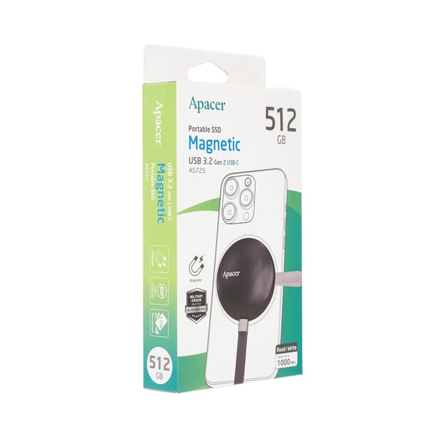 Внешний SSD диск, Apacer, AS725, AP512GAS725B-1, 512GB, USB-C, Черный