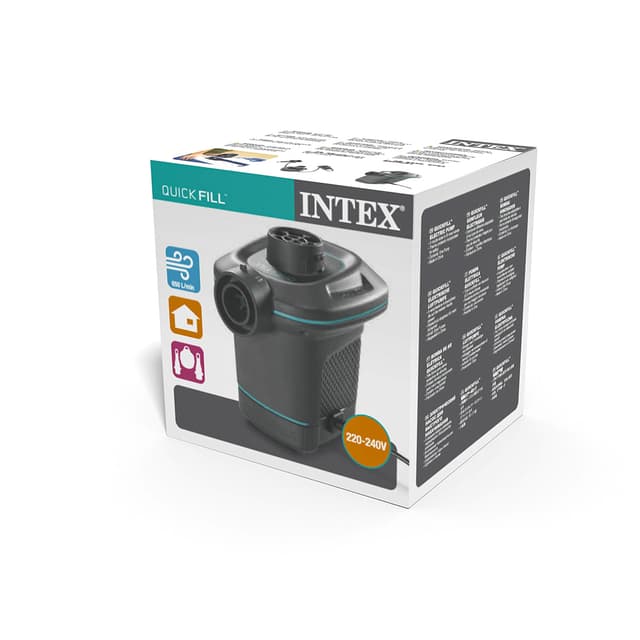 Насос электрический QuickFill AC Electric Pump (220В), INTEX, 66640, Пластик/металл, 650 л/мин, Встроенная термозащита, 3 насадки, Чёрный, Цветная коробка