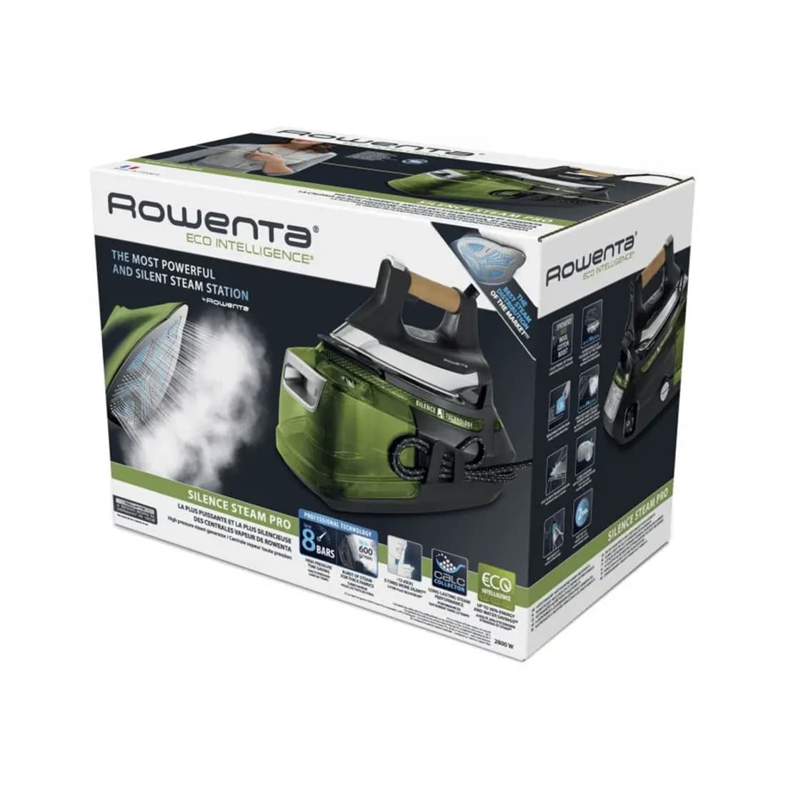 Парогенератор, Rowenta, DG9266F0, 2800 Вт, Паровой удар 600 г/мин, Уровень подачи пара 150 г/мин, Время нагрева 2 мин, 5 авто программ, Черный-зеленый