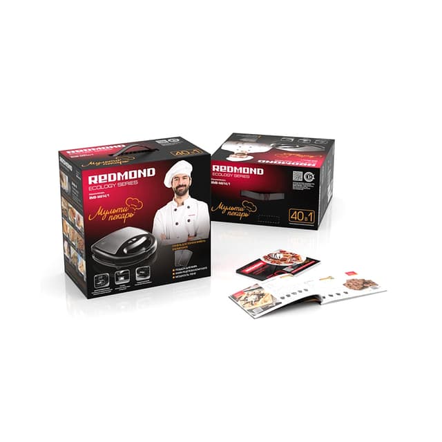Мультипекарь, Redmond, RMB-M614/1, Мощность 700 Вт, Количество комплектов съемных панелей 1, Съемный поддон для сбора масла/жира, Черный