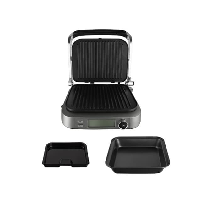 Гриль, Redmond, RGM-M816P, Электронное управление, 7 автоматических программ, Диапазон температур нагрева 70-230°С, Максимальный угол открытия крышки 180°, Антипригарное покрытие, Контактный гриль, Таймер, Автоматическое определение времени приготовления, Мощность 2100 Вт, Серебристый