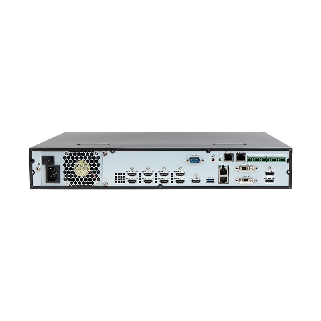 Видеодекодер, Dahua, DHI-NVD0905DH-4I-4K, Видеовыход: 9 (HDMI)Видеовход: 2xHDMI. 2хDVI-IСетевой интерфейс: 2х10/100/1000 Мбит/с Режимы мульткартинки: 1/4/9/16 на 1 видеовыходУправление видеостеной: увеличение/перемещение/наложение/перемещениеДекодирование: 9кн@12Мп (15 к/с)/ 12кн*4K/ 48кн*1080P/ 108кн*720P/ 144кн*D1Тревожные входы/выходы: 4/4(реле: 30В пост тока 1A. 125 В перем тока 0.5A)Особенности: декодирование 4K. поддержка H.265, H.265+, Развертка изображений с камер типа "Fisheye"