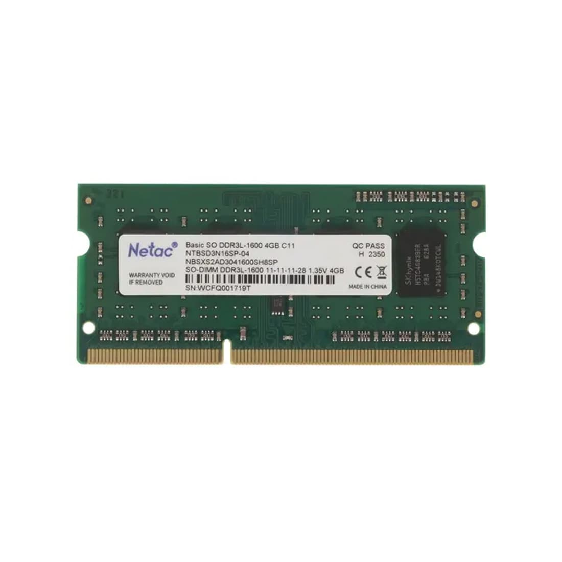 Модуль памяти для ноутбука, Netac, NTBSD3N16SP-04, DDR3, 4GB, SO-DIMM <PC3-12800/1600MHz>