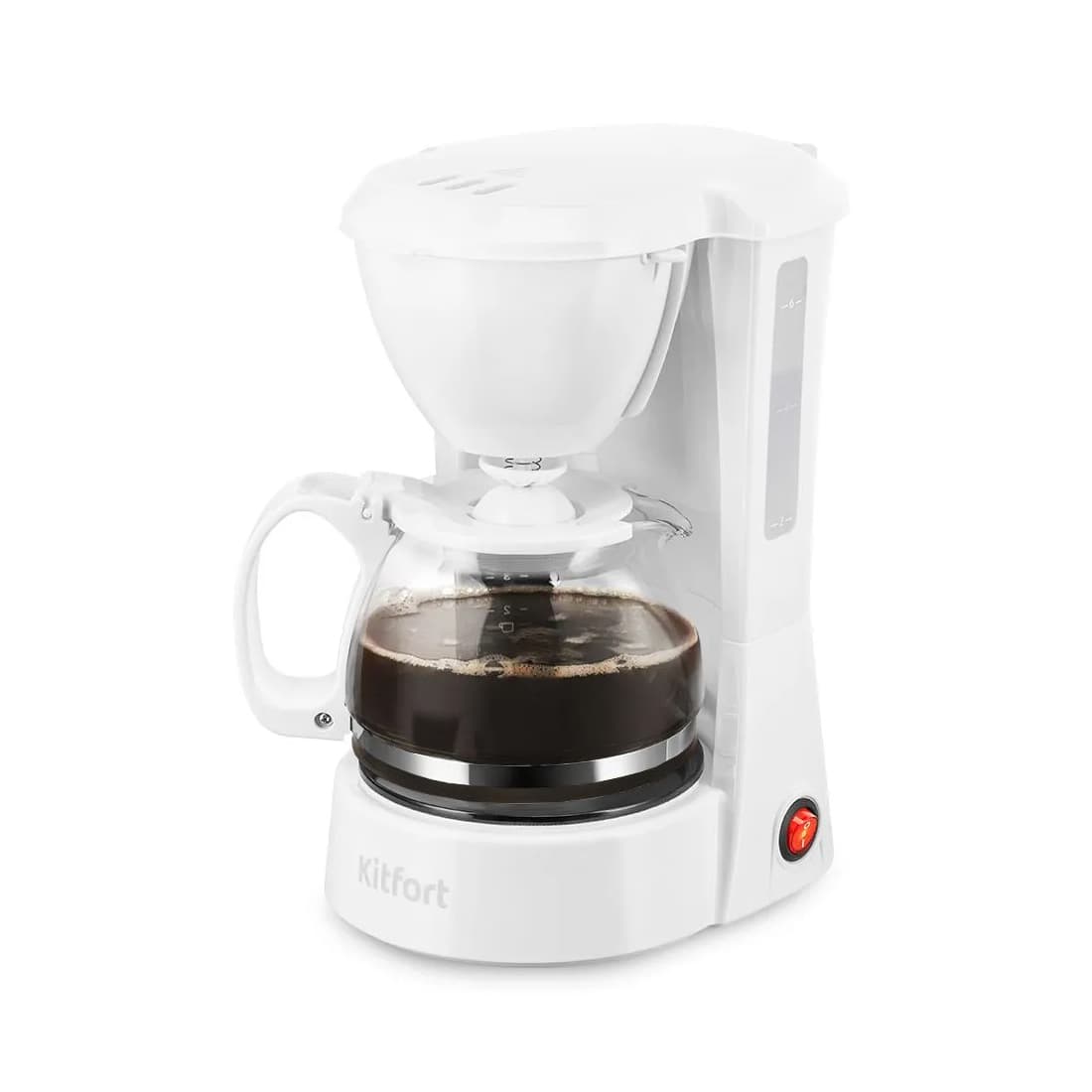 Кофеварка, Kitfort, КТ-7327, Мощность 550–650 Вт, Ёмкость резервуара для воды 0,75 л, Ёмкость кофейника 0,75 л, Материал сетки фильтра нейлон , Цвет белый