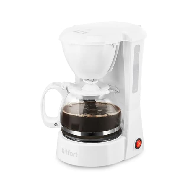 Кофеварка, Kitfort, КТ-7327, Мощность 550–650 Вт, Ёмкость резервуара для воды 0,75 л, Ёмкость кофейника 0,75 л, Материал сетки фильтра нейлон , Цвет белый