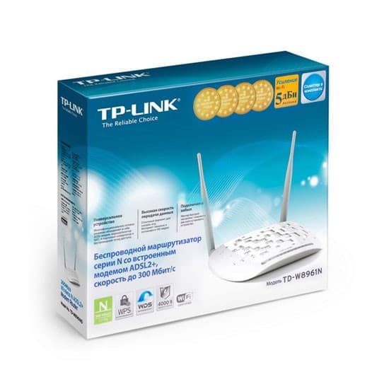 Модем, TP-Link, TD-W8961N, ADSL, Беспроводной, 300M, ADSL2+router,4 порта 10/100 Мбит/с (разъём RJ45),1 порт RJ11