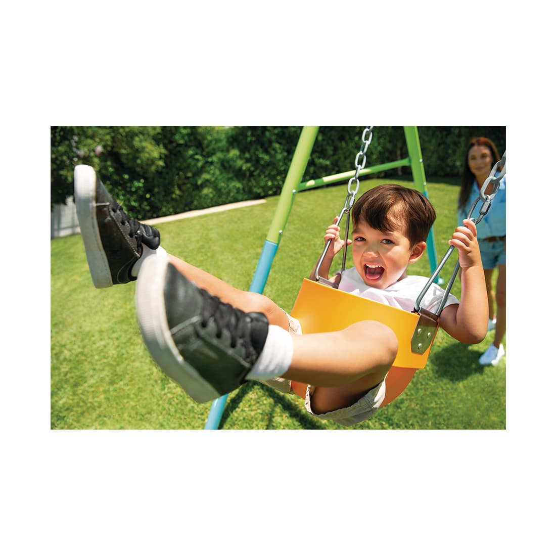 Качели детские, INTEX, 44113, Сталь/винил, 2 вида сидений в наборе, 1.5-10 лет, 170x235x200см, , Зелёная, Цветная коробка