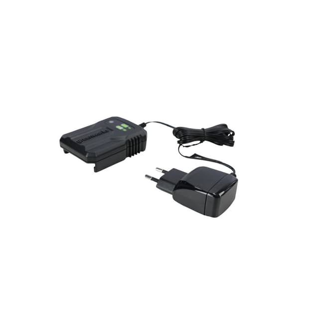Зарядное устройство, Greenworks, G24UC2(2946207RU), 24 V, 2А, Входное напряжение 220-240В, 50/60 Гц., Напряжение заряда АКБ 24 V, Макс. ток заряда 2 А, Индикатор состояния процесс заряда / заряд окончен / перегрев / неисправность батареи, Автоматический режим ожидания после окончания заряда АКБ, Масса без упаковки 0,22 кг, Время заряда , - АКБ ёмкостью 2.0 Ач 60 мин, - АКБ ёмкостью 4.0 Ач 120 мин, Черный/зелёный