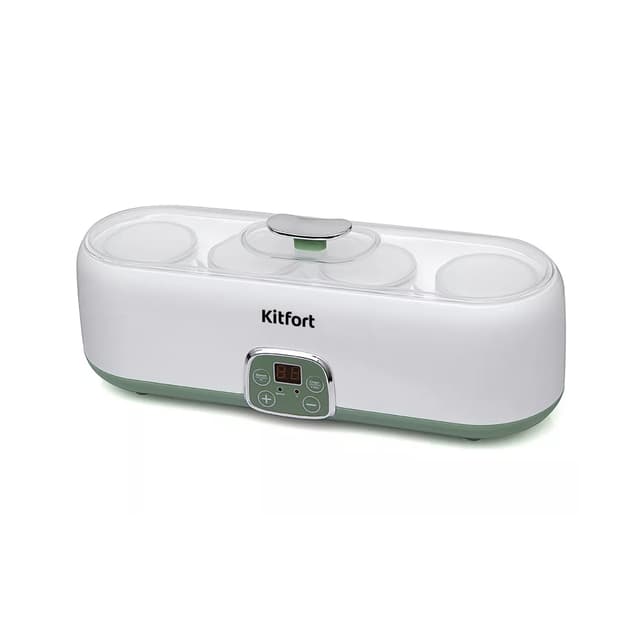 Йогуртница, Kitfort, КТ-2007, 20 Вт, 200 мл, 4 шт ёмкости, Стеклянные баночки, Дисплей, Таймер, Белый/Зелёный