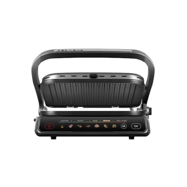 Гриль, Redmond, SteakMaster GM300, 7 программ, Температура нагрева 230 °C, Открытие на 180°, Антипригарное покрытие, Размер рабочей поверхности 31.3 х 24.4 см, Сенсорное управление, Съемные пластины, Таймер, Серый/металл