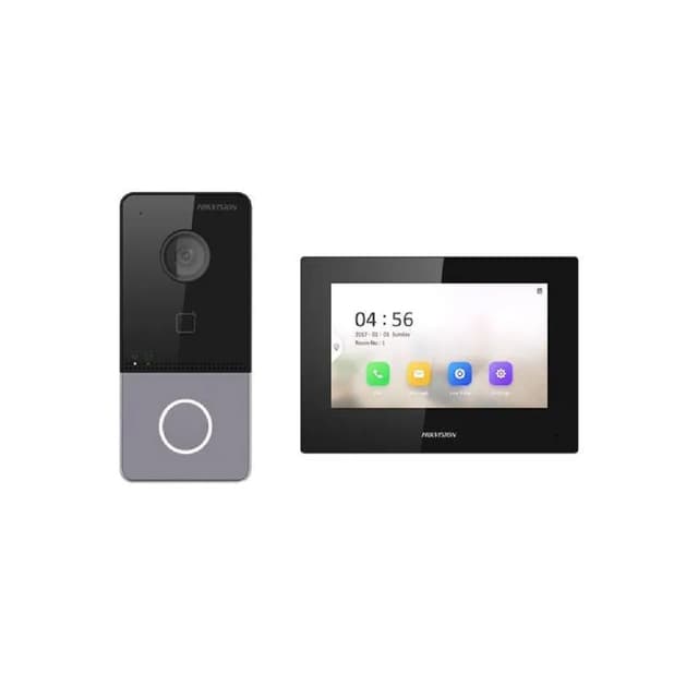 Домофонная система, Hikvision, DS-KIS605-P(C), IP внутренняя панель, 7-дюймовый сенсорный экран, Linux, 2 mp HD камера, ИК-подсветка до 3 м, встроеный микрофон и динамик, шумоподавление, от -10 °C до 50 °C, Wi-Fi 2.4 GHz, 12V DC, PoE
