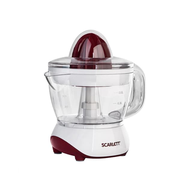 Соковыжималка цитрусовая, Scarlett, SC-JE50C06, Мощность 25 Вт, Резервуар для сока 700 мл, 2 насадки для разных размеров цитрусовых, Белый с красным