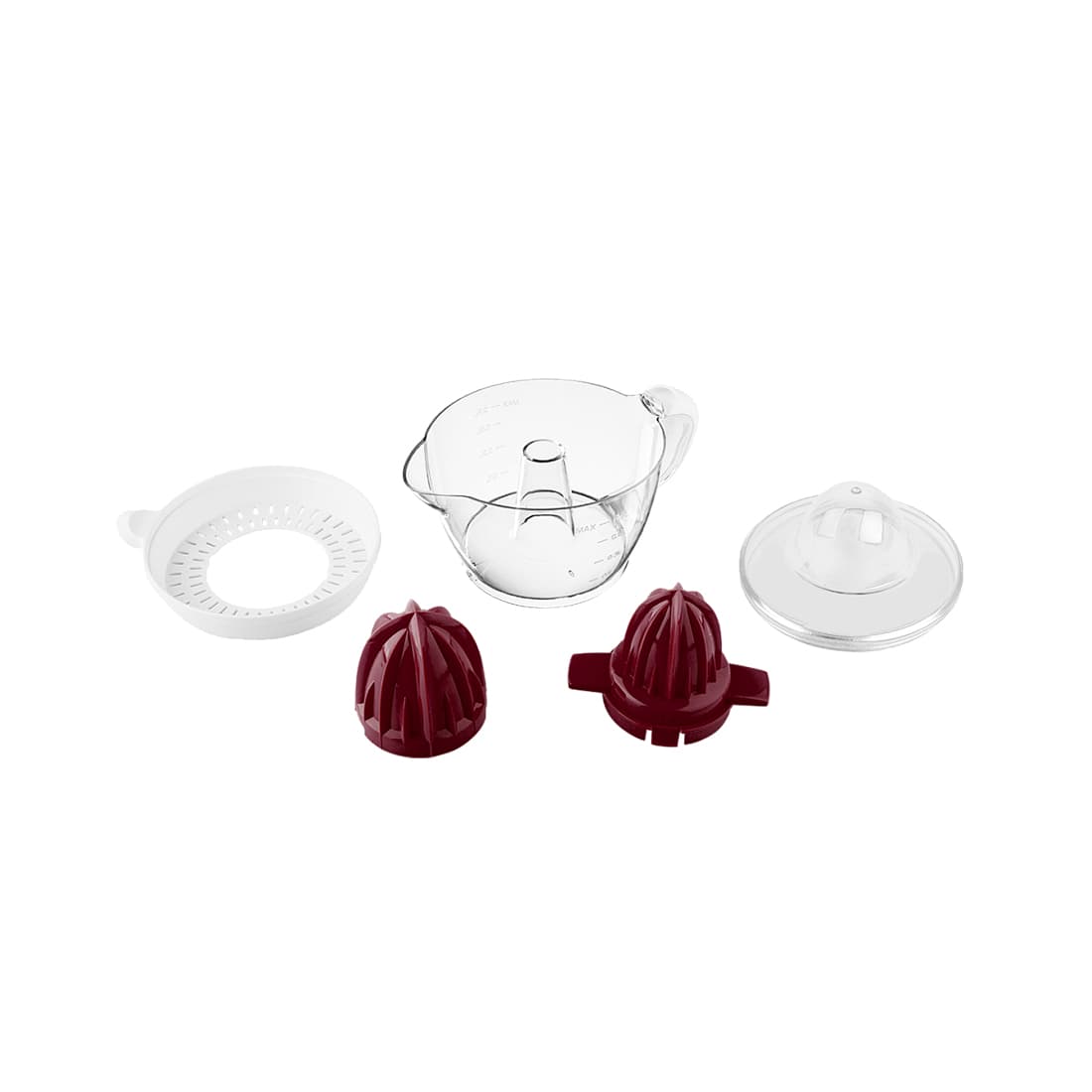 Соковыжималка цитрусовая, Scarlett, SC-JE50C06, Мощность 25 Вт, Резервуар для сока 700 мл, 2 насадки для разных размеров цитрусовых, Белый с красным