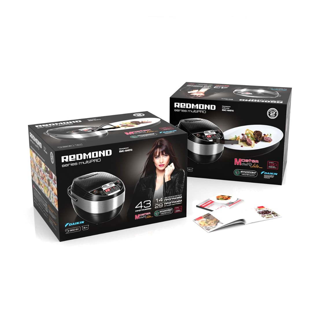 Мультиварка, Redmond, RMC-M4516, 860 Вт, Автоматических программ 14, Покрытие чаши антипригарное DAIKIN, Объем чаши 5 л, Полезный объем чаши 3,5 л, Дисплей LED, Черный